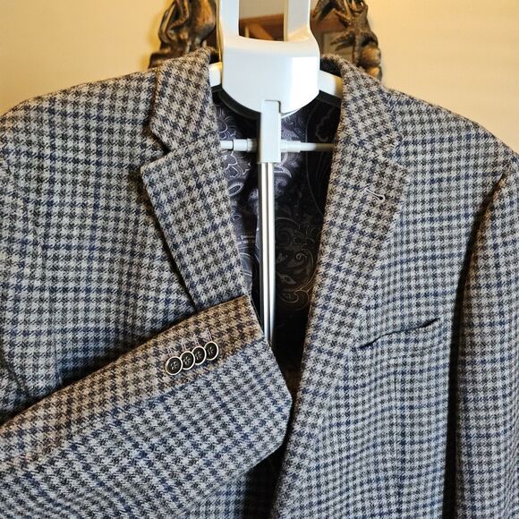 Joseph Abboud JOE Slim Fit 100% Wool Sport Coat Blazer Gray Check 46R New